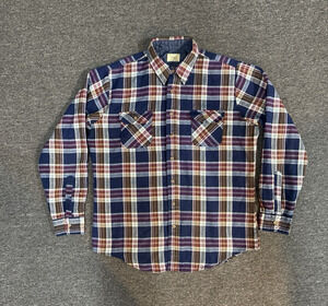 Vintage 80s Sears Men's Outdoor Flannel Blue Red Plaid L Tall 16-16 1/2